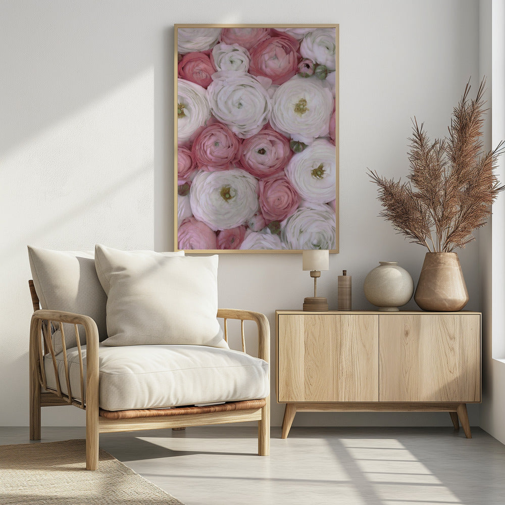 Verstreute Ranunkeln in gedecktem Rosa II | Poster