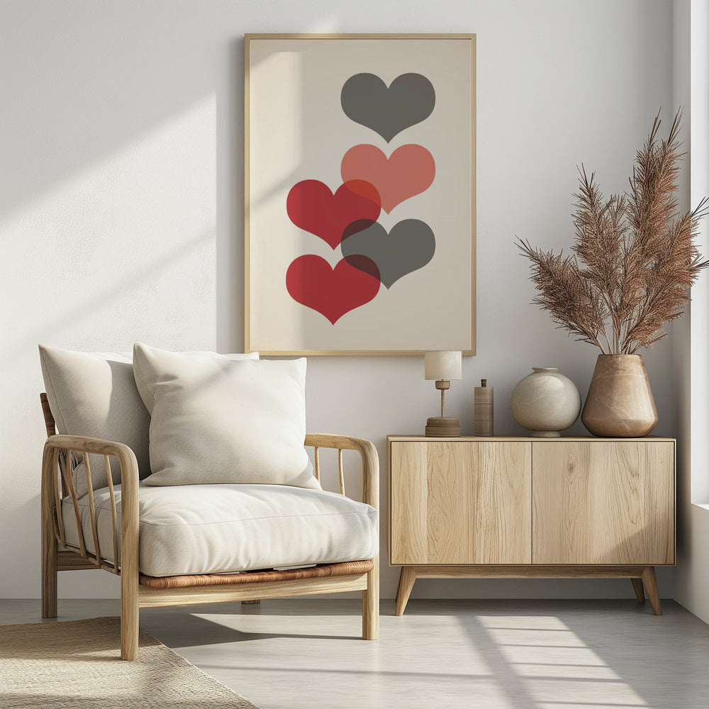 Mid century hearts in red | Poster