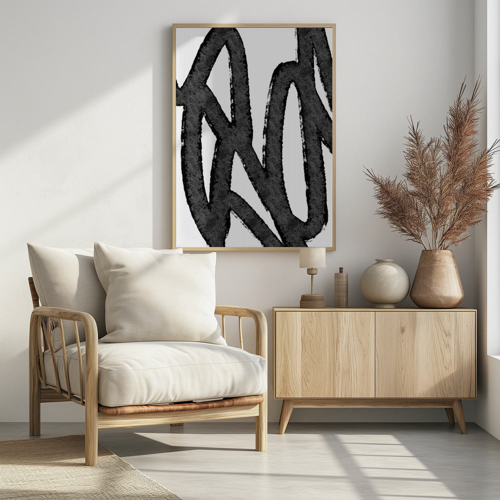 Schwarze Pinselstriche auf weißem Hintergrund | Poster