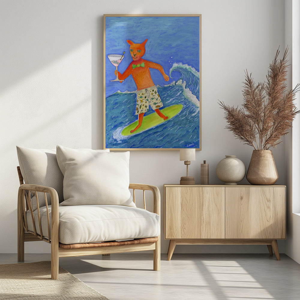 Surfing Cocktail Cat | Poster