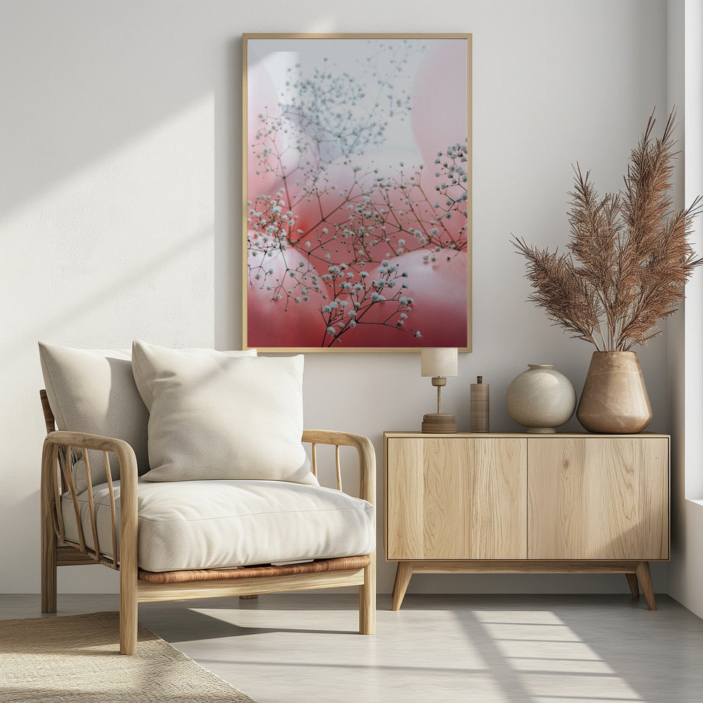 Zarte Blüten und rosa Luftballons | Poster