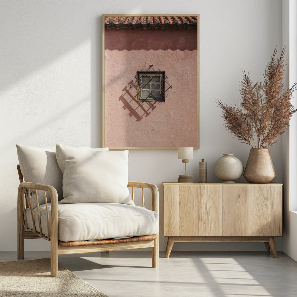Rustikale rosa Wand mit Vintage-Fenster | Poster