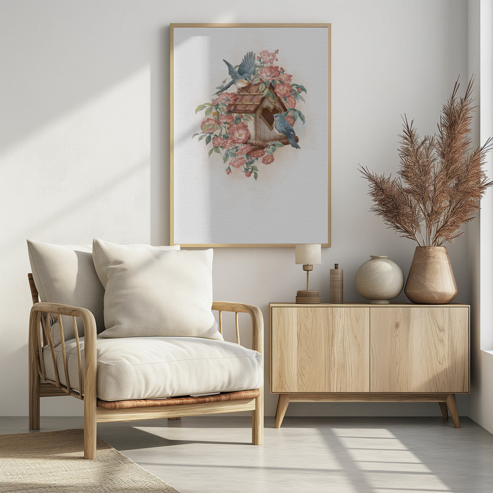 Vogelhaus und Rose | Poster