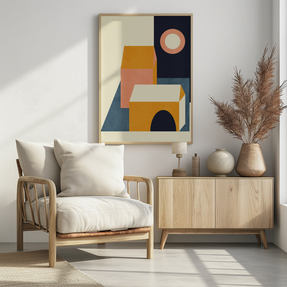 Rainbow Plus Shapes Blue Mustard11 | Poster