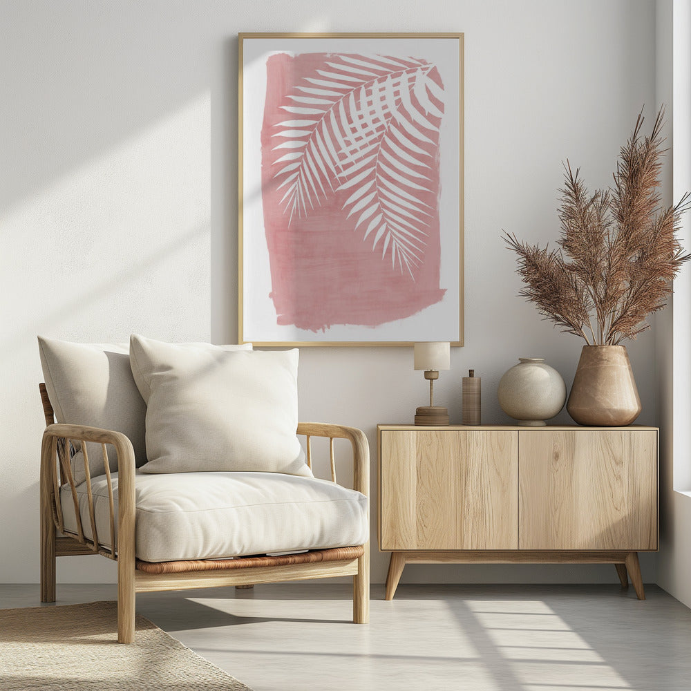 Pink Palm Leaves Foliage Silhouette | Poster