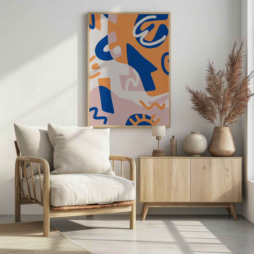 Abstrakte Formen in Blau und Orange | Poster