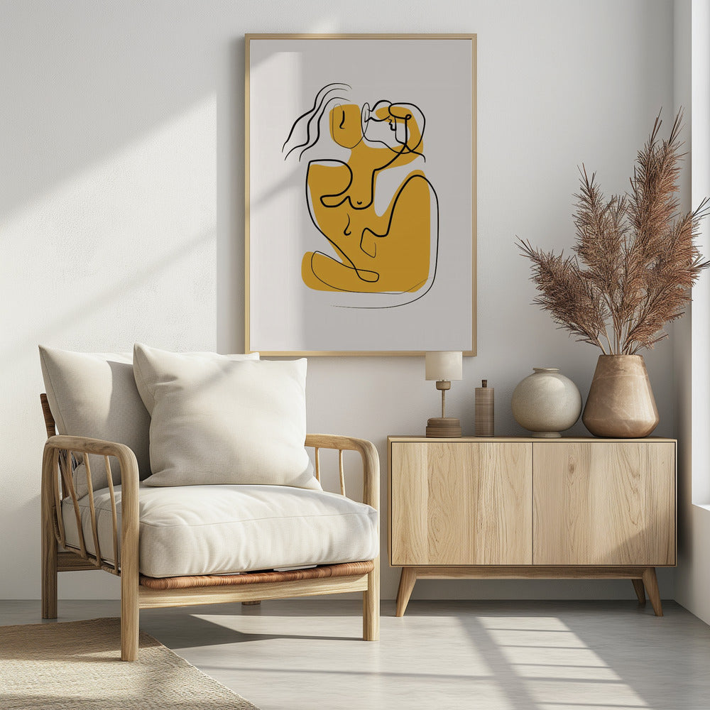 Line Art Akt mit wehendem Haar | Poster
