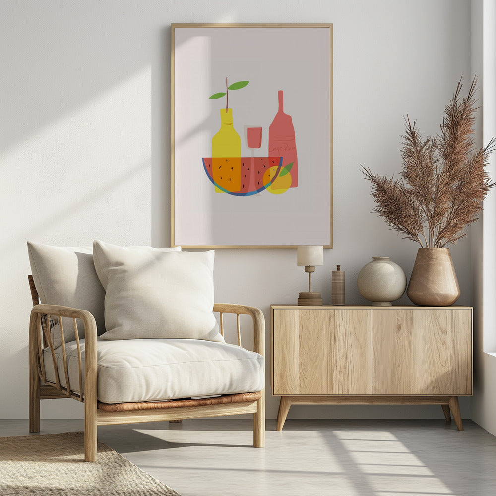 Stillleben mit Wein und Flaschen | Poster
