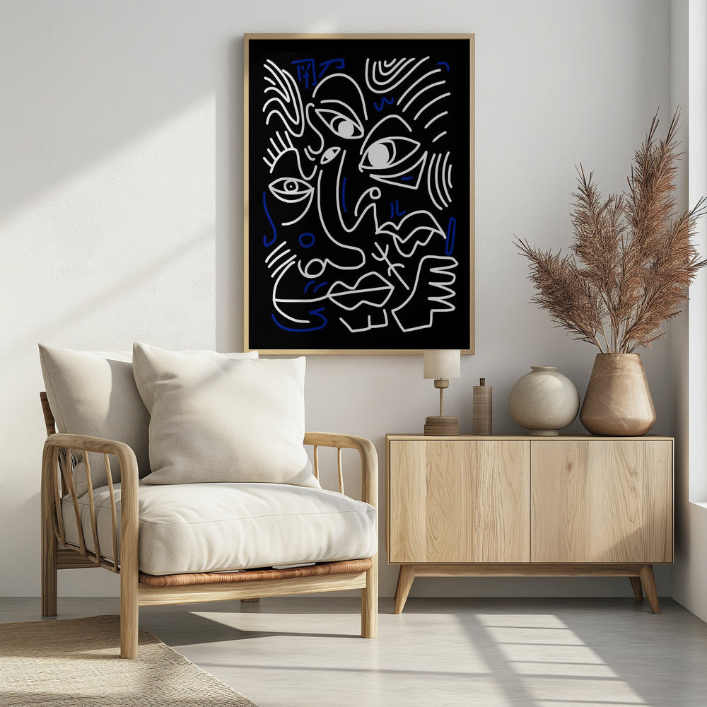 White And Blue Lines On A Black Background | Poster