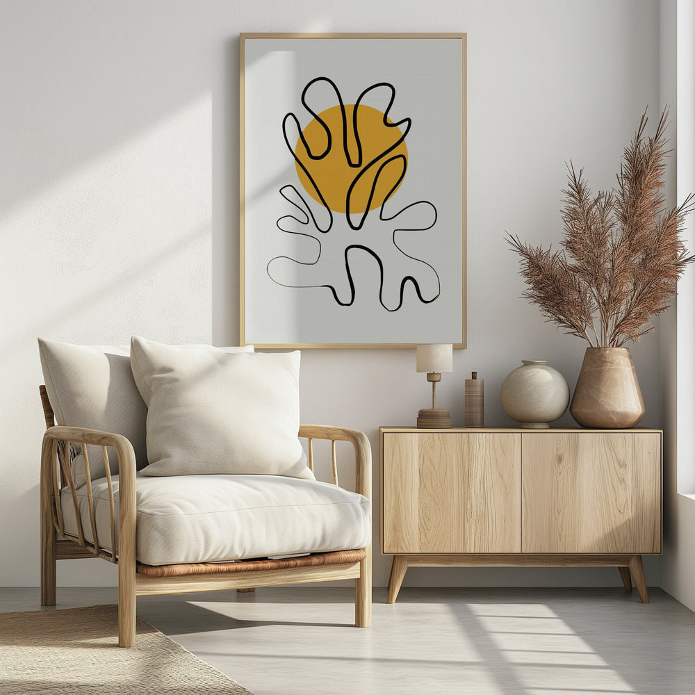 Minimalistisches Korallen- und Sonnen-Poster