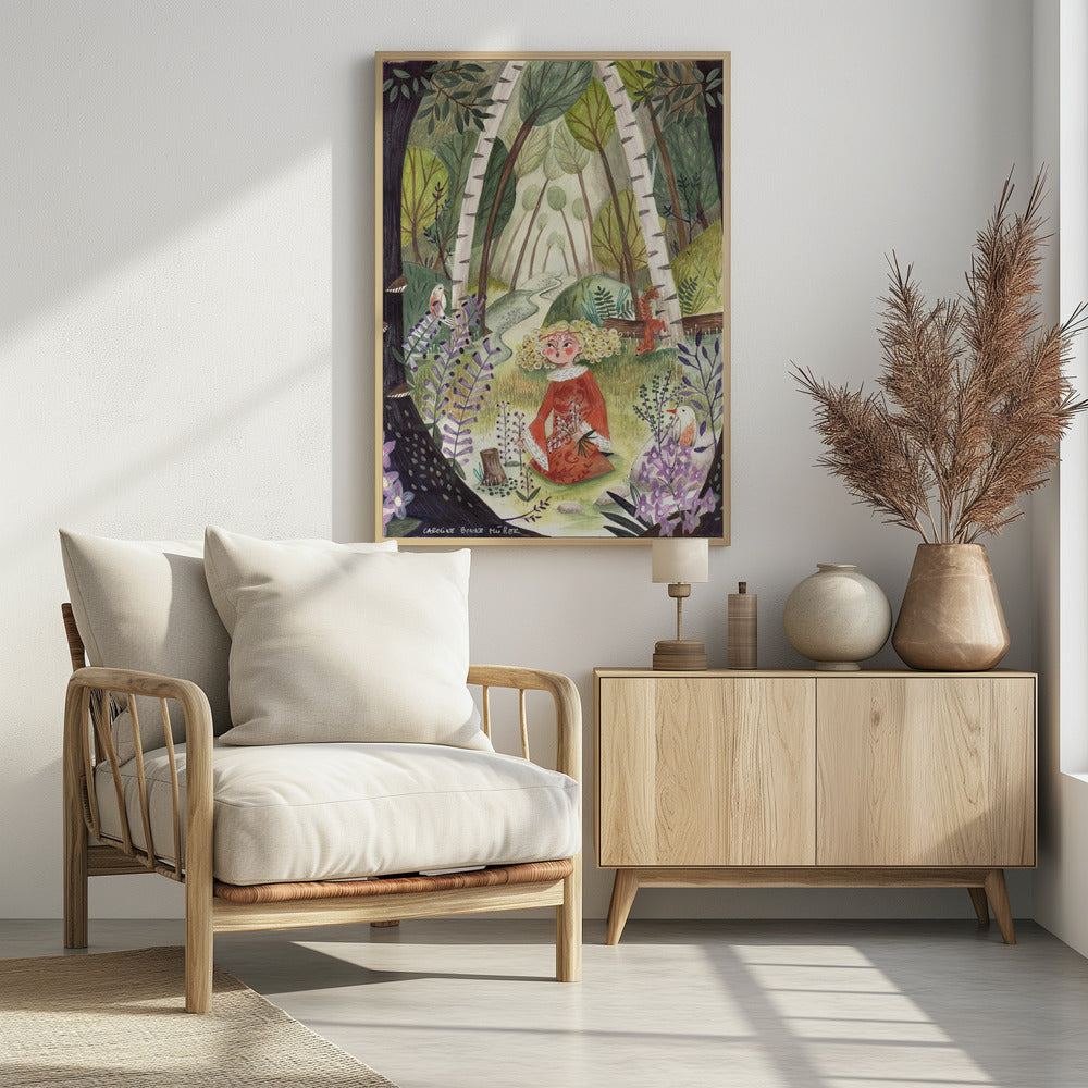Prinzessin im Wald mit Blumen | Poster