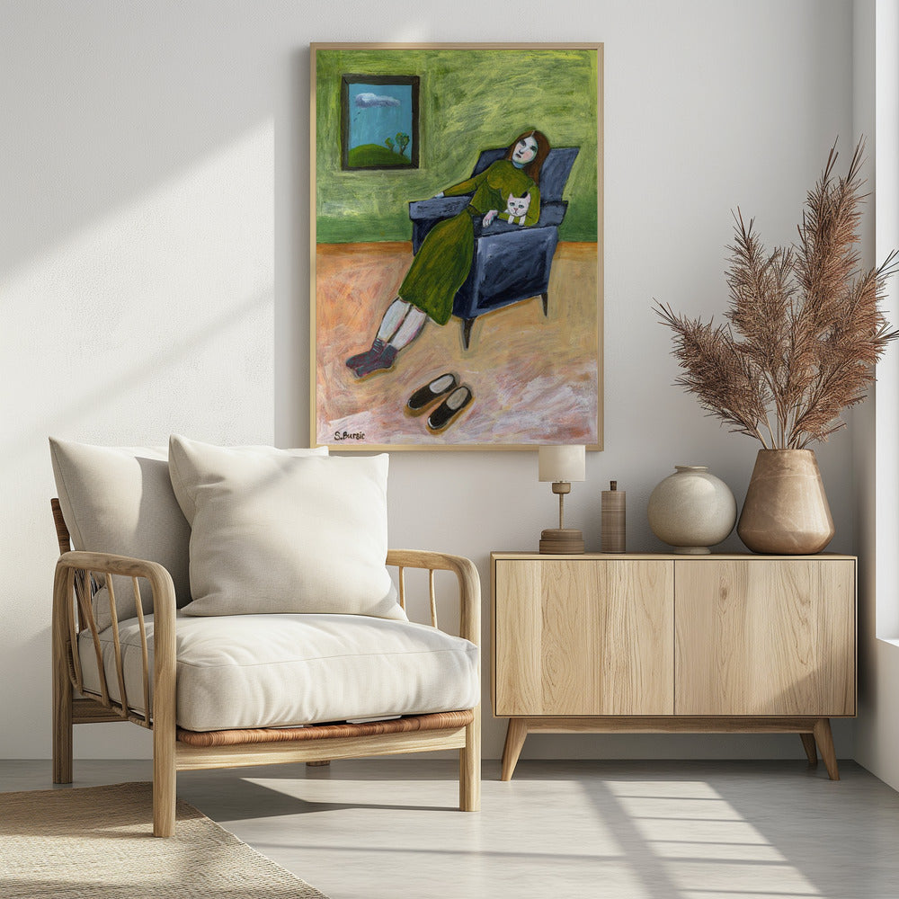 Dame mit Katze | Poster