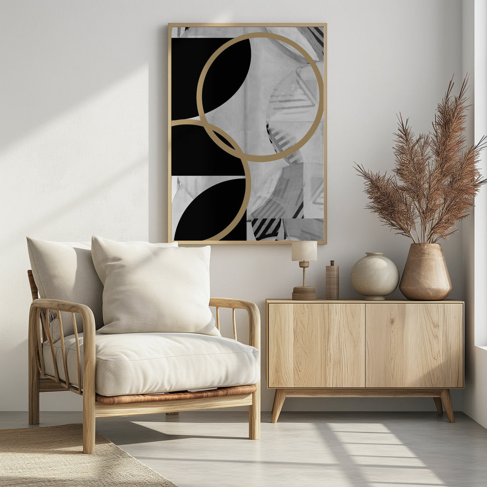 Black and White Stripes Gold Spheres No1 | Poster