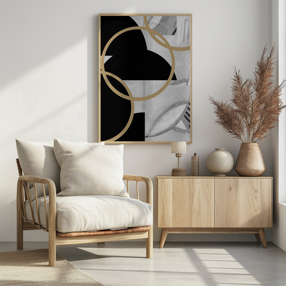 Black and White Stripes Gold Spheres No3 | Poster