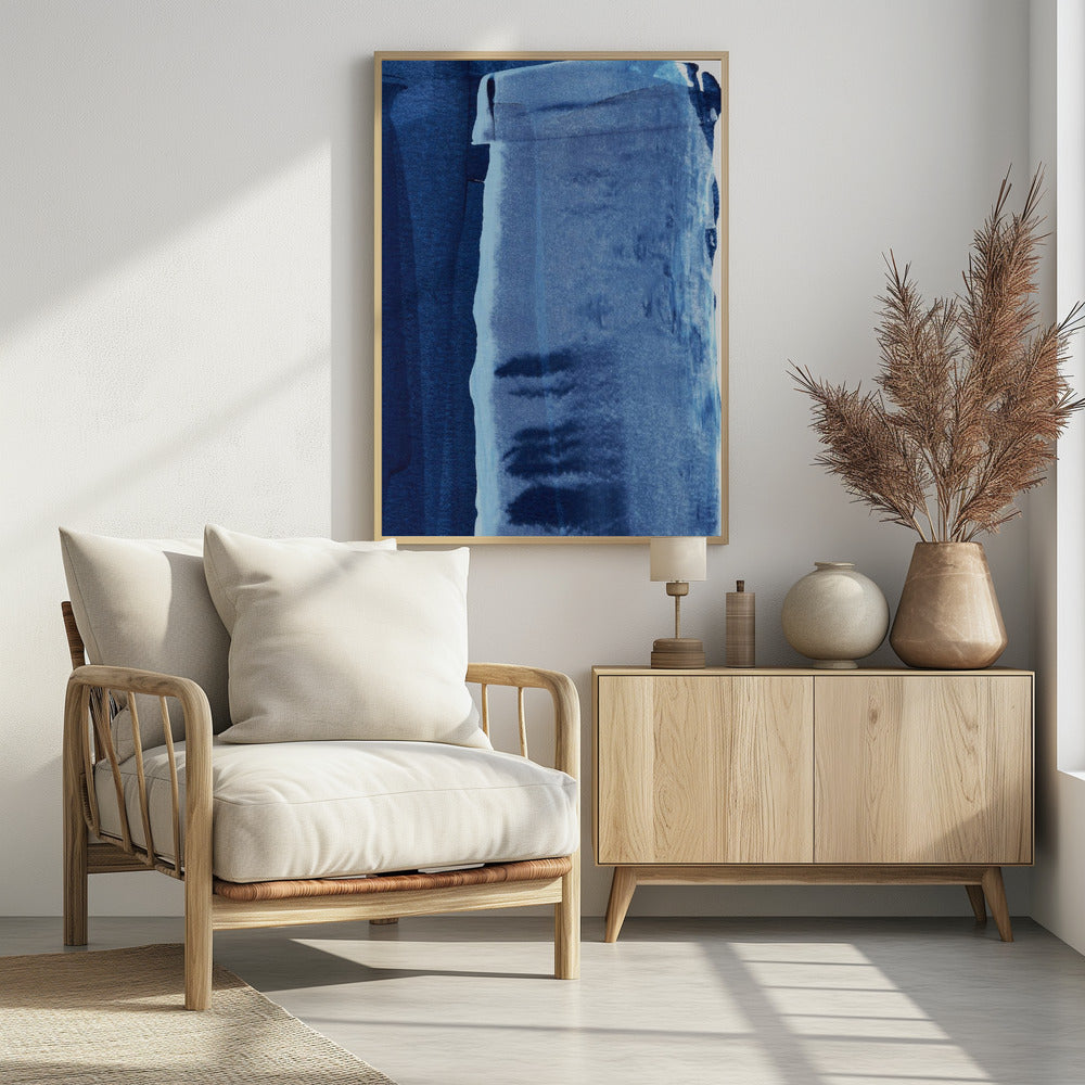 Blaue Textur mit fließenden vertikalen Linien | Poster