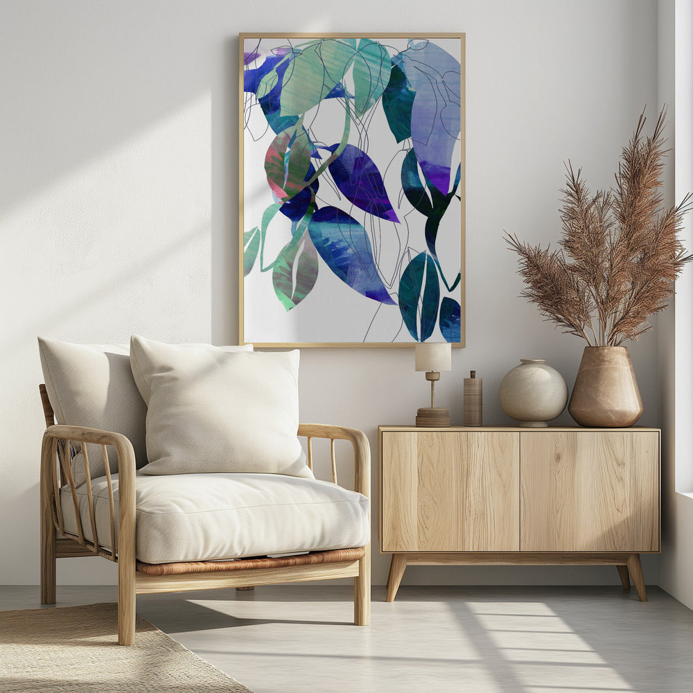 Botanische Blattdruckkunst in Marineblau 3 | Poster