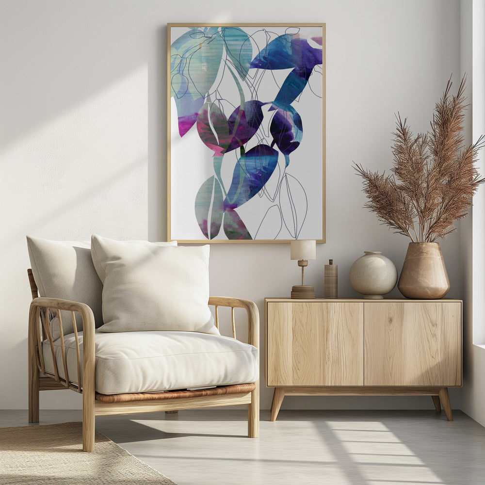 Botanische Blattdruckkunst in Marineblau 2 | Poster