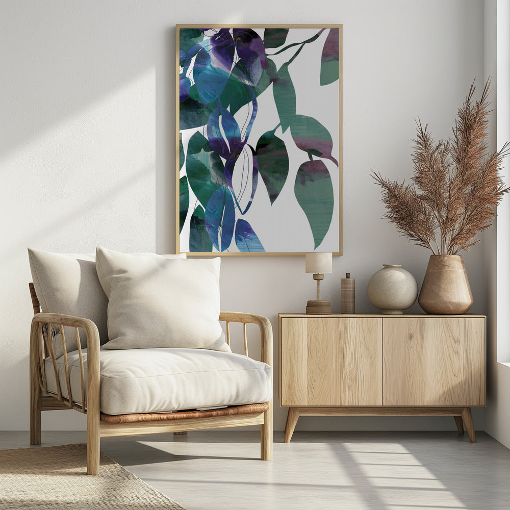 Botanische Blattkunst in Marineblau 1 | Poster