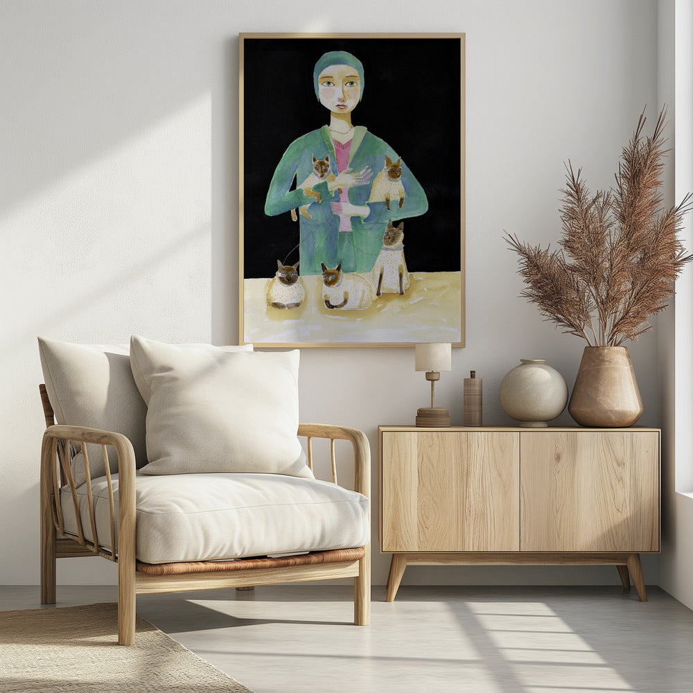 Dame mit fünf Siamkatzen | Poster