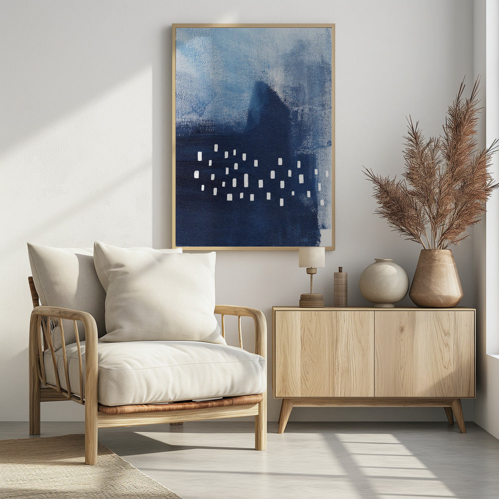 Blaue Farbtöne und weiße rechteckige Elemente | Poster