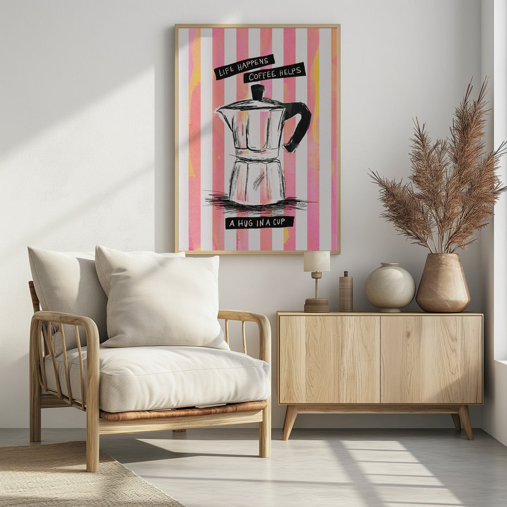 Mokka-Kaffee auf Streifen – Umarmung in einer Tasse | Poster