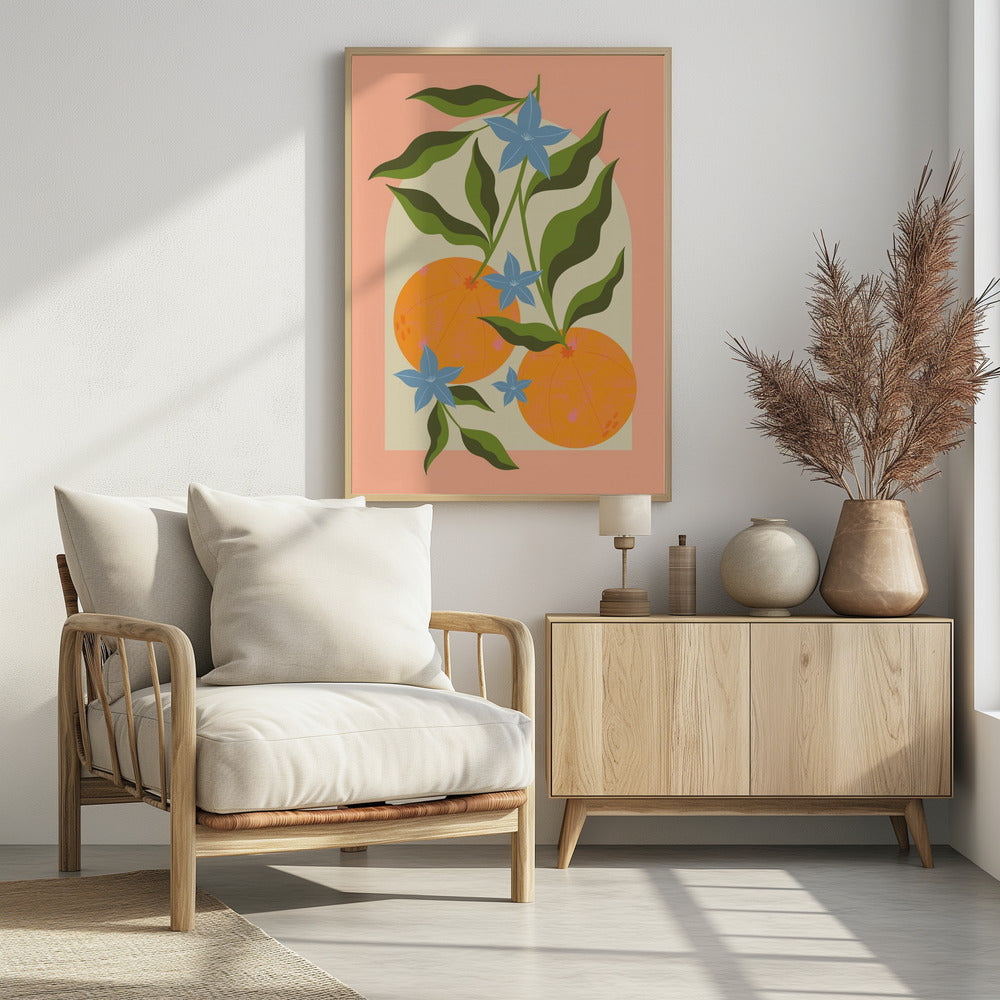 Orangenzweig mit Blüten | Poster