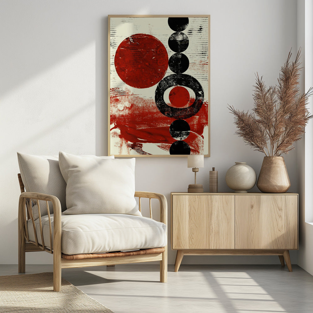 Geometrische Formen mit roten und schwarzen Kreisen | Poster