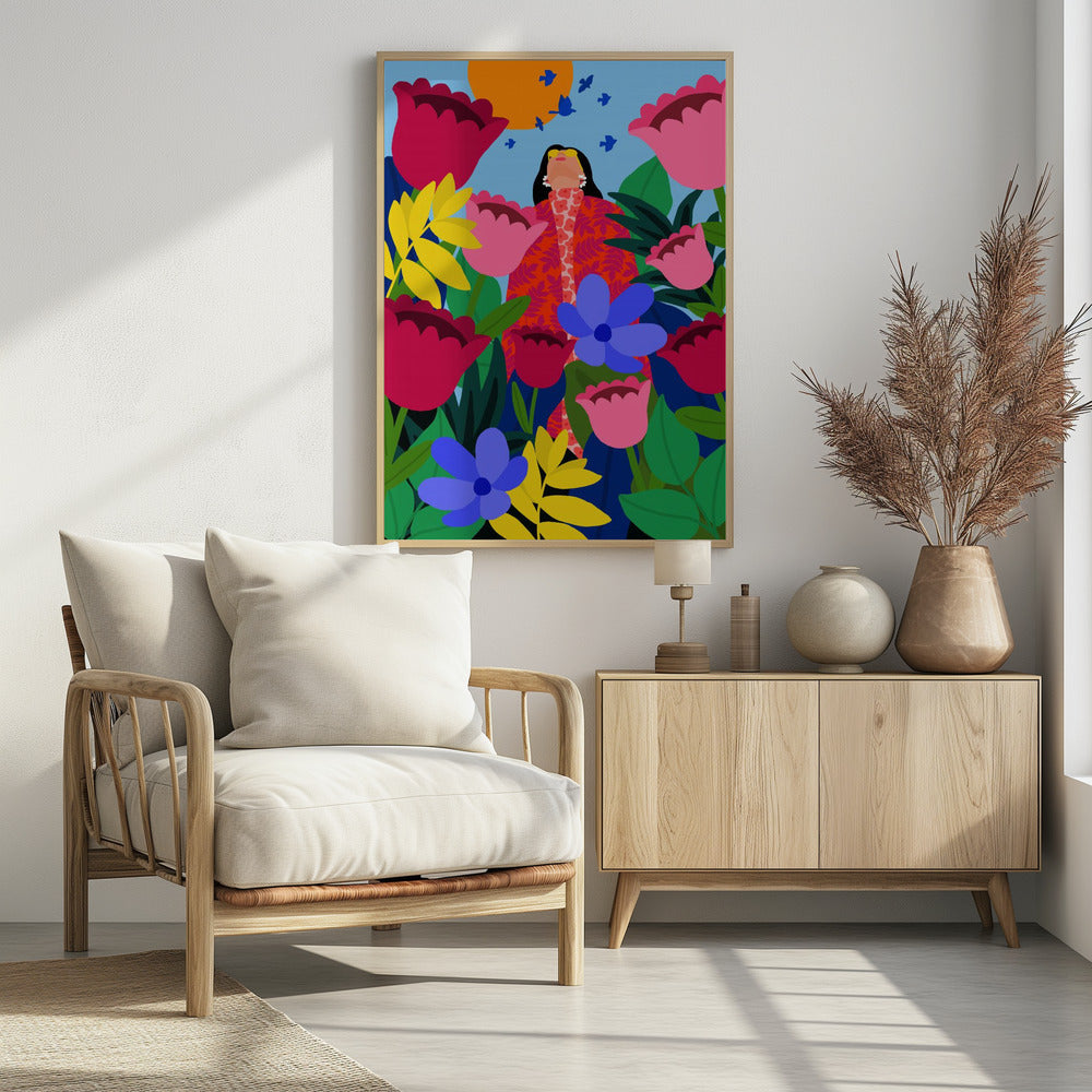 Frau im Blumengarten | Poster