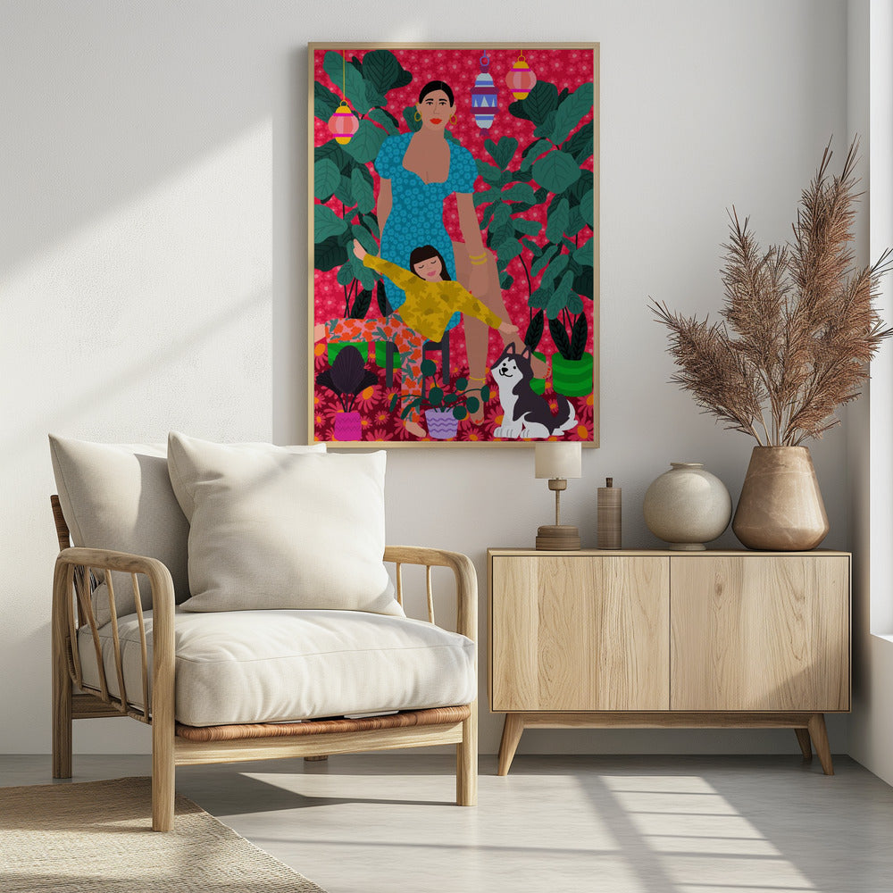 Frau und Kind im Garten | Poster