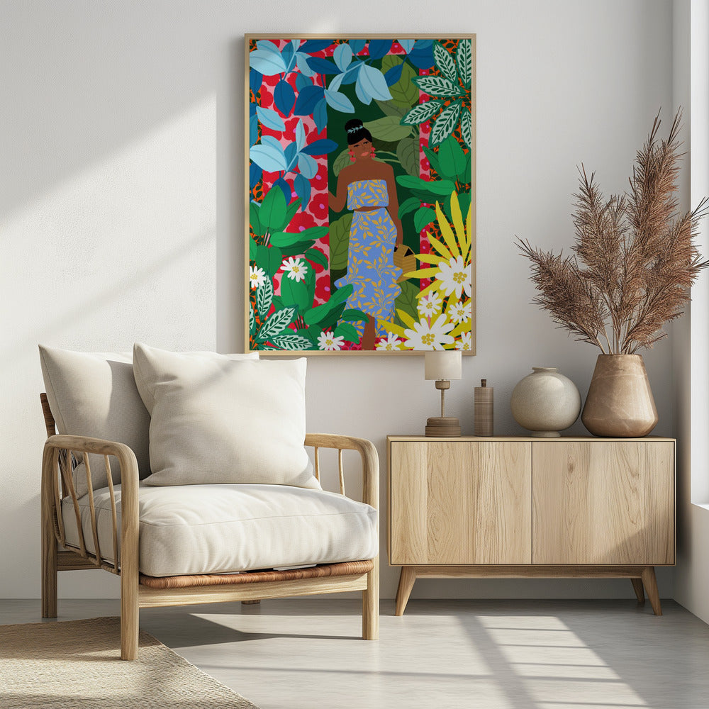 Frau in einem Kleid mit Blumen | Poster