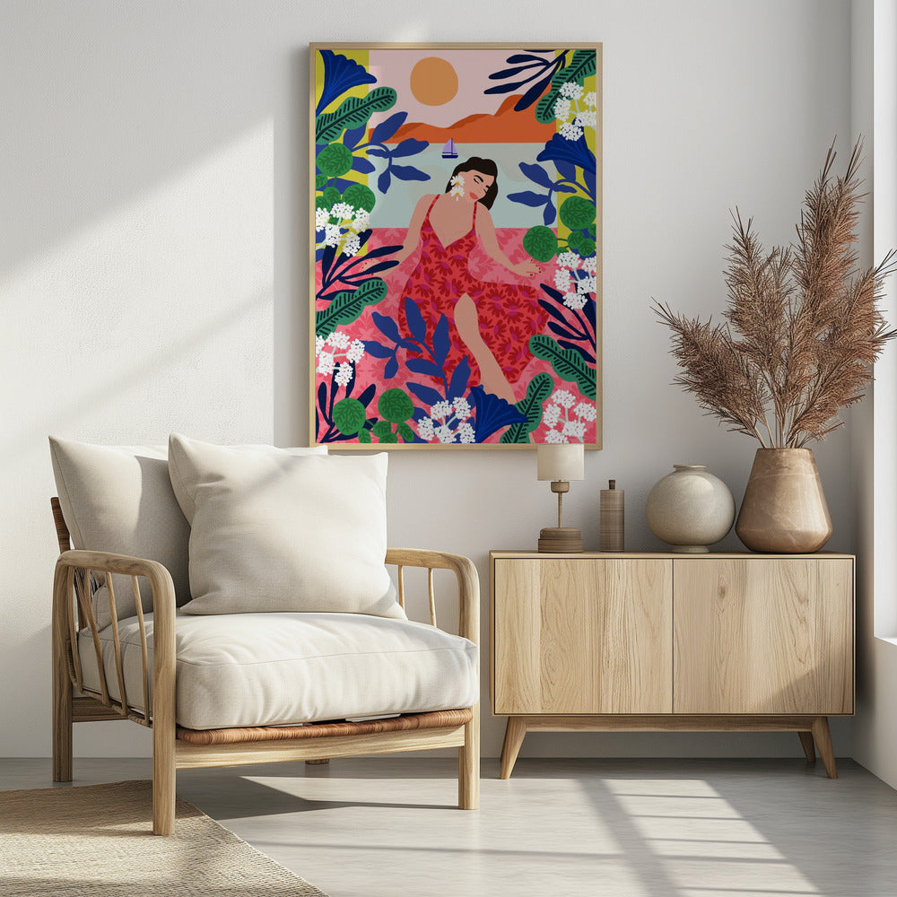 Blumen-Sonnenuntergang-Mädchen | Poster