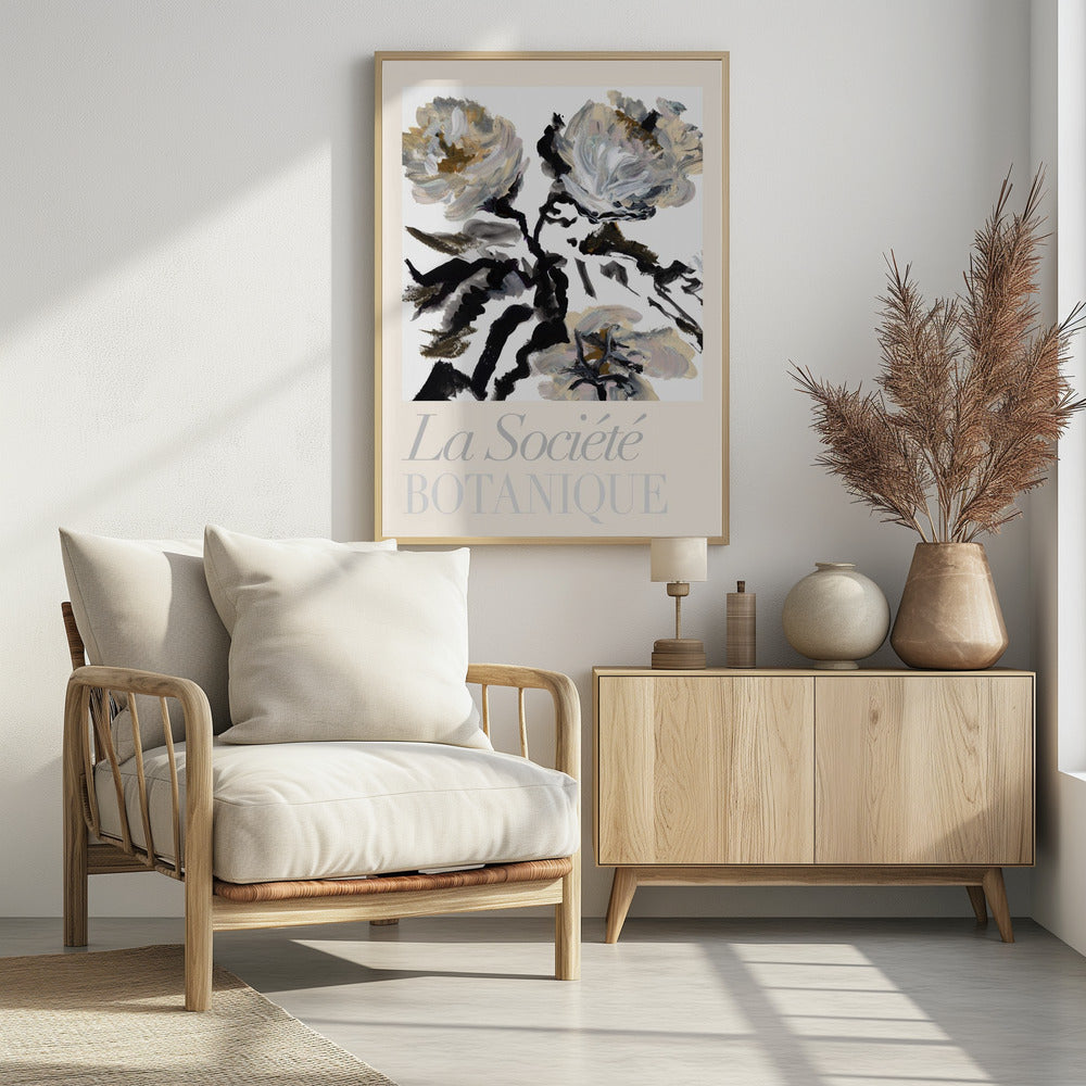 La Société Botanique Schwarze, weiße und cremefarbene Blumen | Poster