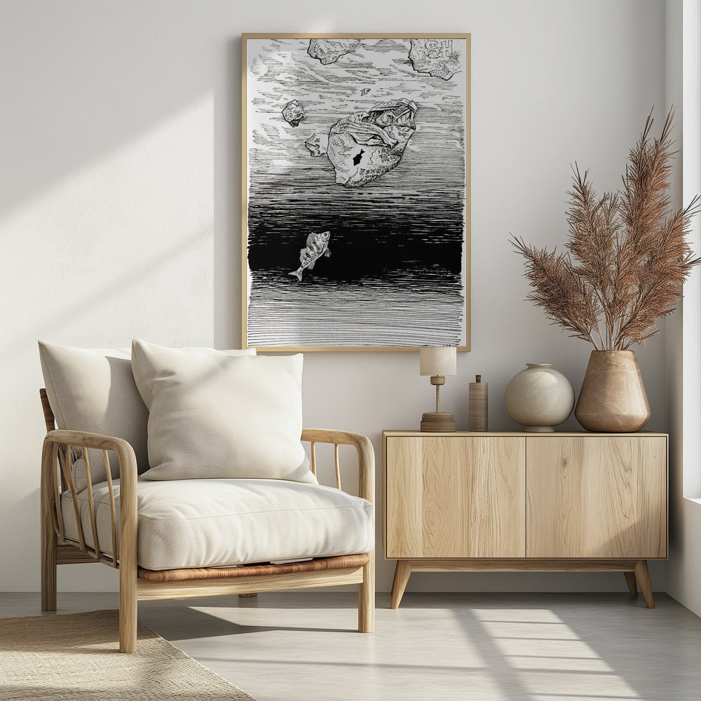 Midless. A Fish in the Plastic Sea Ink Drawing. | Poster