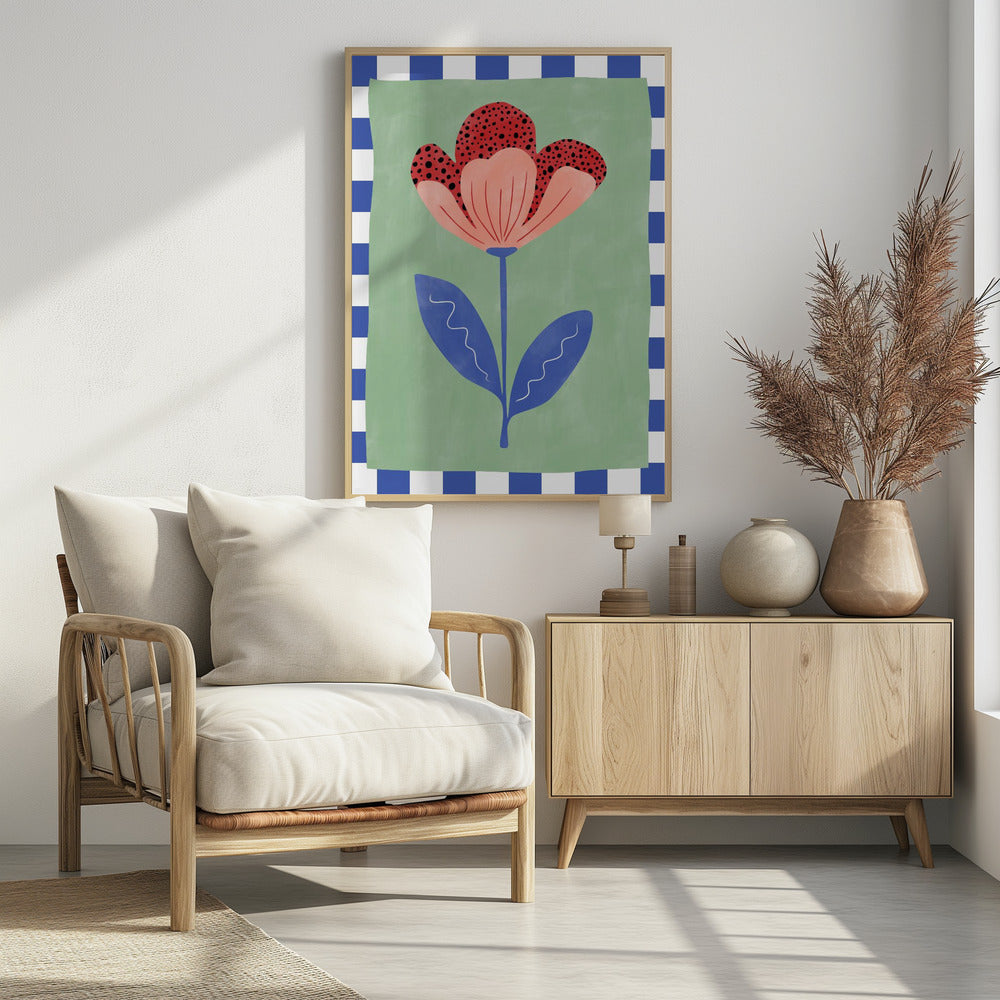 Stilisierte Blume mit roten Blütenblättern und schwarzen Punkten | Poster