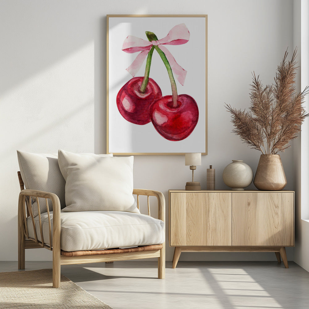 Red Cherry Pink Bow | Poster