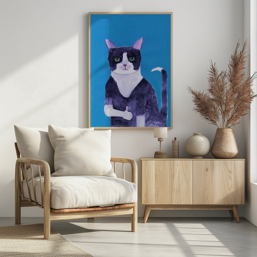 Cat thumbs up blue | Poster