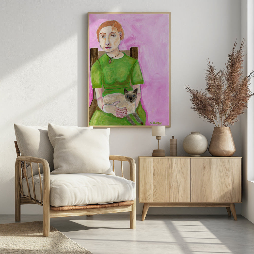 Dame mit Katze | Poster