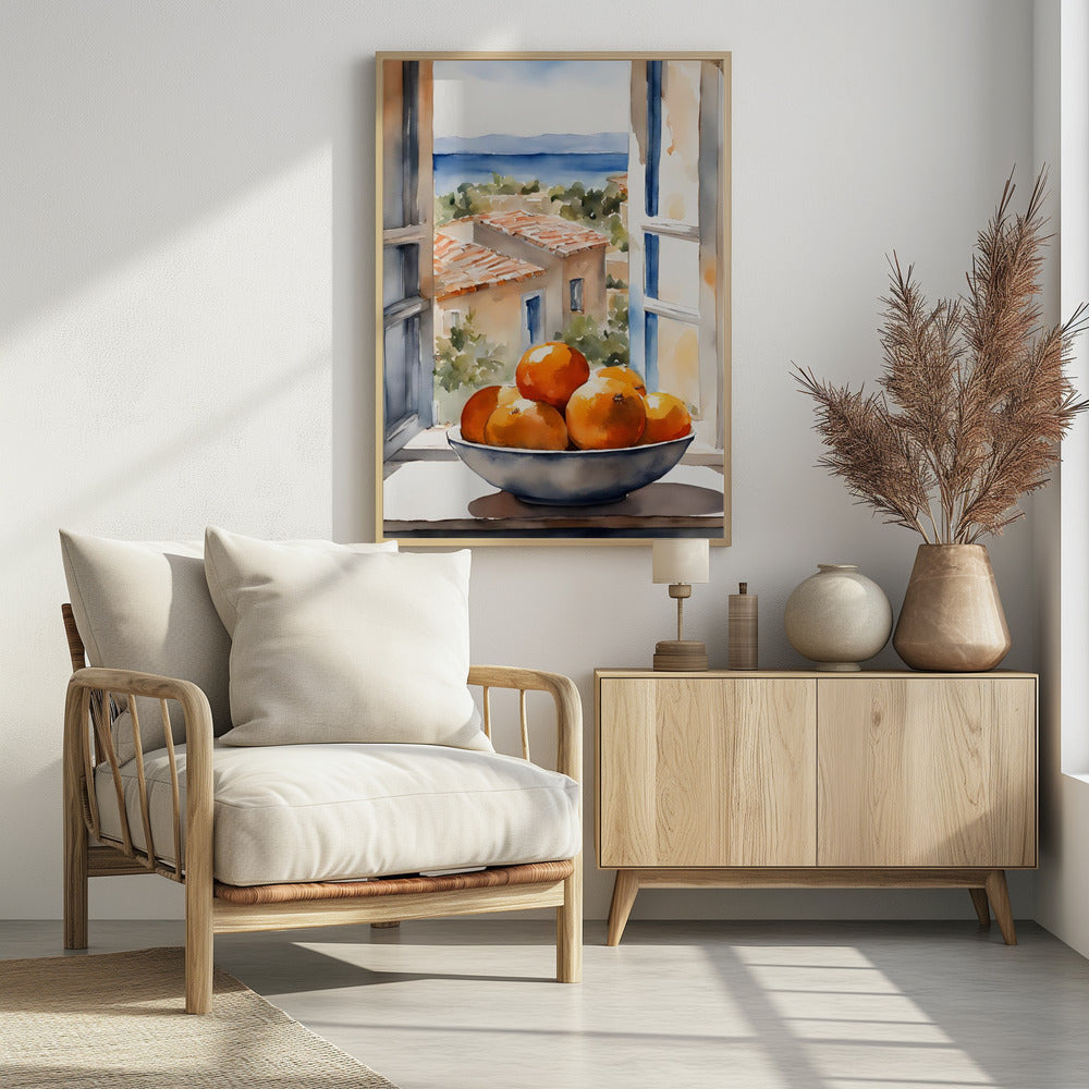 Orangenschale im Fenster | Poster