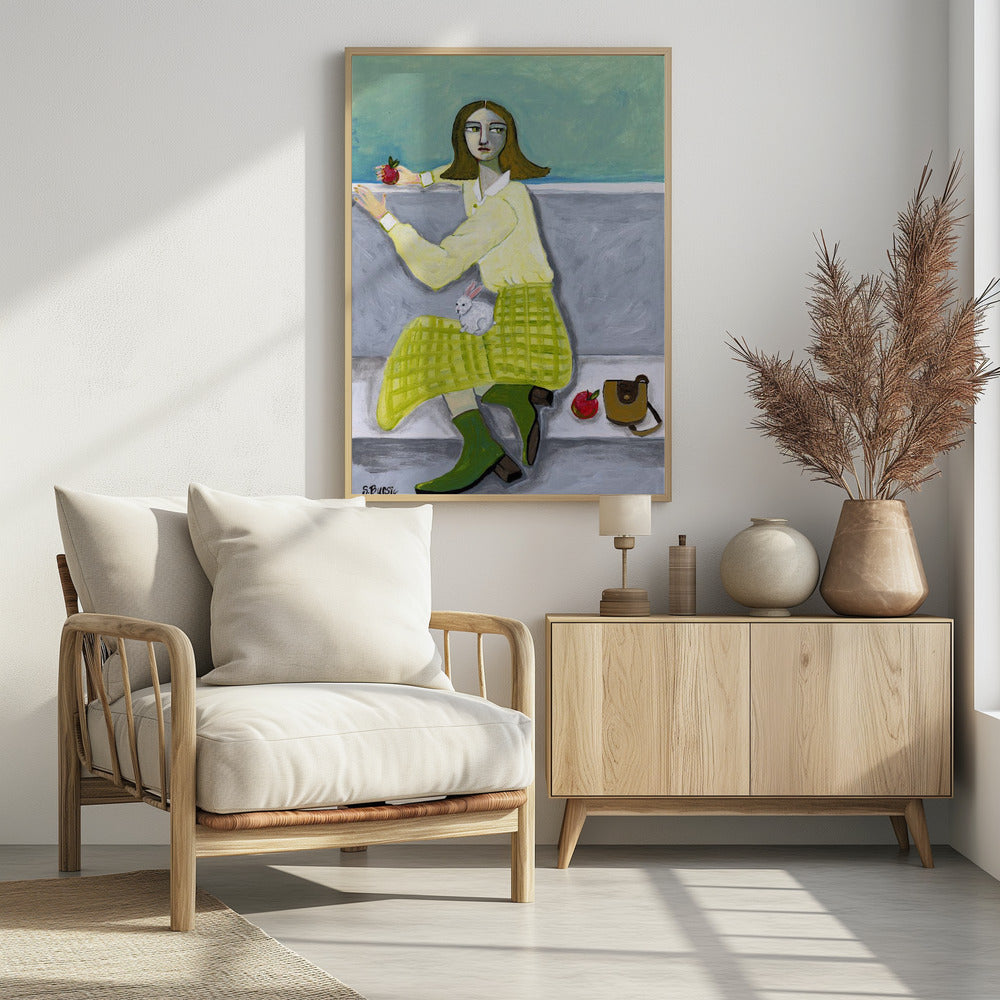 Die Dame und der Hase mit Apfel | Poster