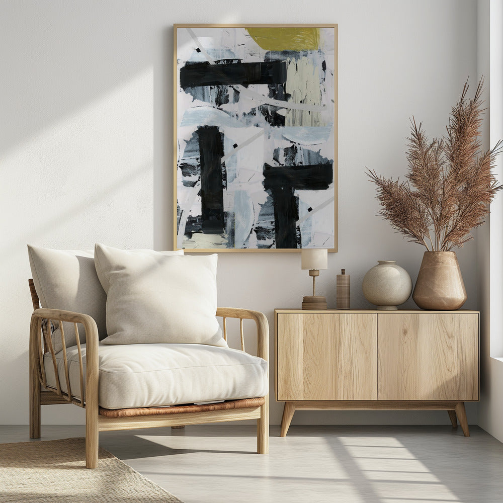 Black and White and Gold Abstract 1 | Poster