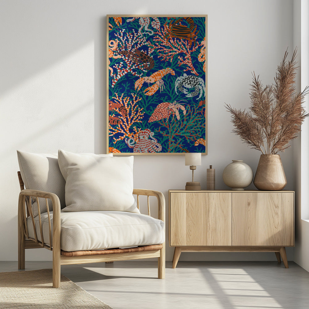 Vibrant coral reef blue and orange pattern | Poster