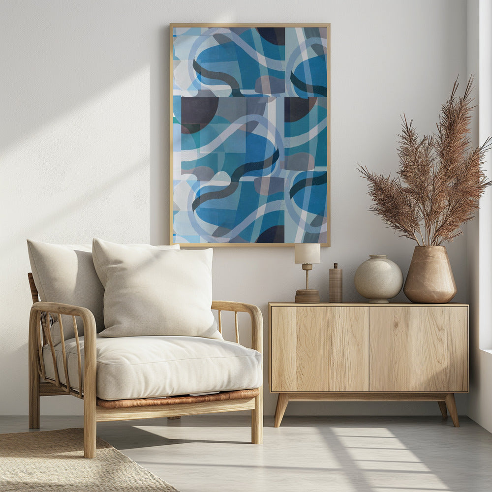 Abstract Blue and Neutral Swervy Shapes 3 | Poster