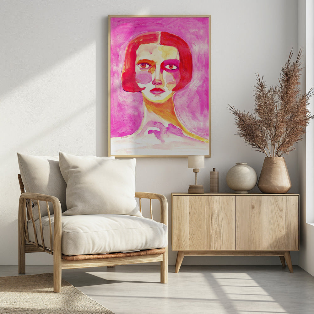 Dame mit Bob-Haarschnitt in Pink | Poster