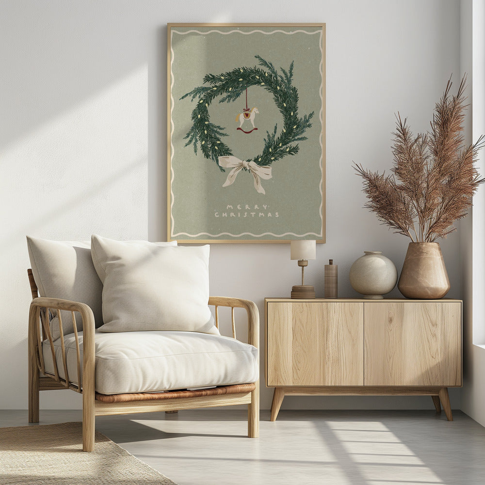 Horses toy on Christmas wreath with bow | Poster