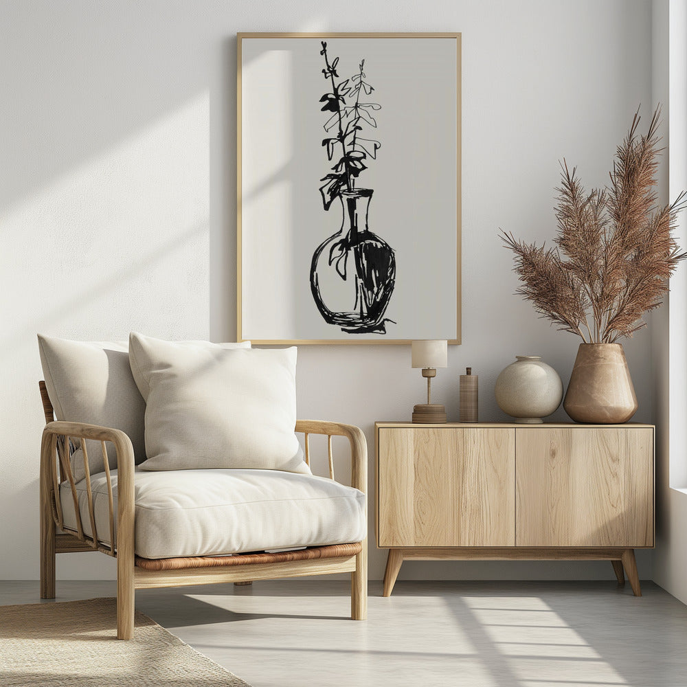 Blätter in einer Vase, Tintenskizze | Poster