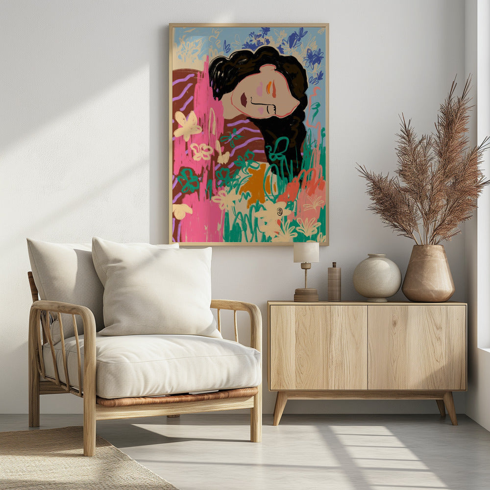 Expressive Figure Surrounded By Colorful Flowers | Poster