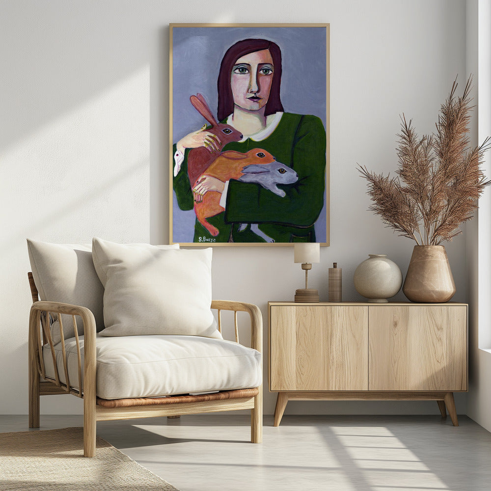 Dame mit drei Kaninchen | Poster