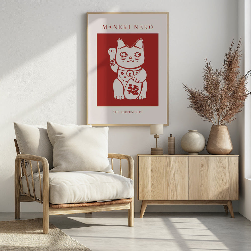 Maneki-Neko Cat Red | Poster