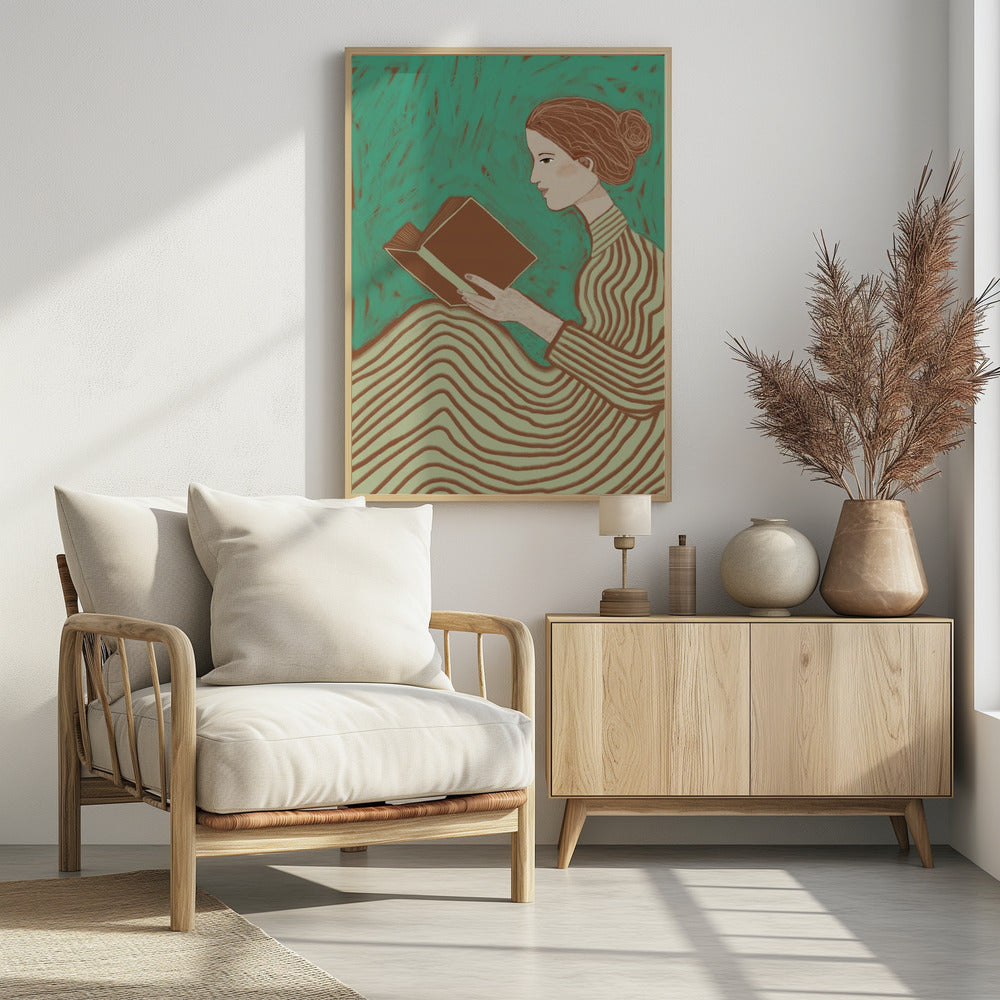 Dame liest gestreiftes Kleid | Poster
