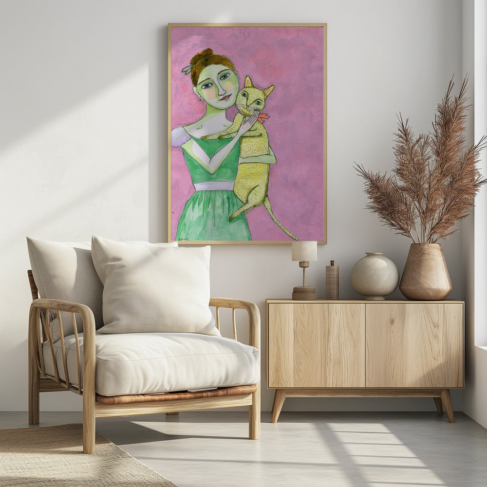 Dame mit gelber Katze | Poster